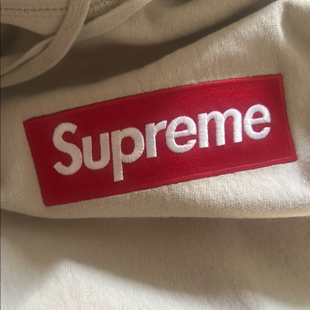 Supreme Beige Hoodie with Red Logo - Picture 4 of 11